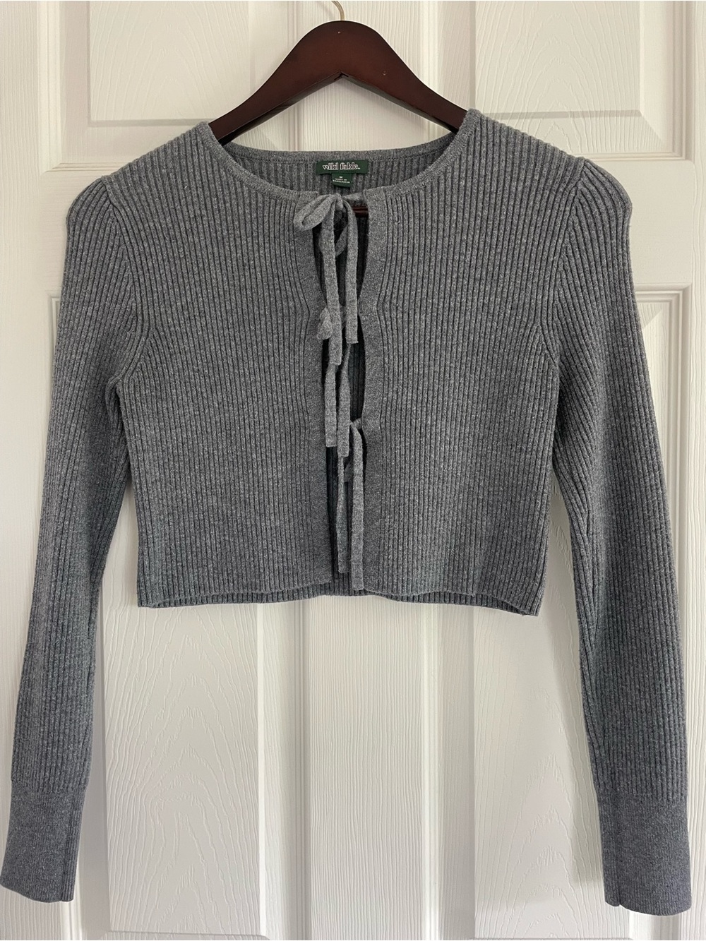 Wild Fable Gray Ribbed Tie Front Cropped Cardigan Top Medium Coquette Balletcore